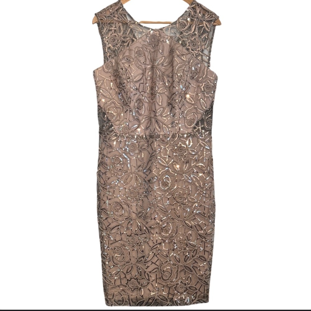 Ignite Evenings Sequin Embellished Champagne Midi Dress Size 10 New w/ tag